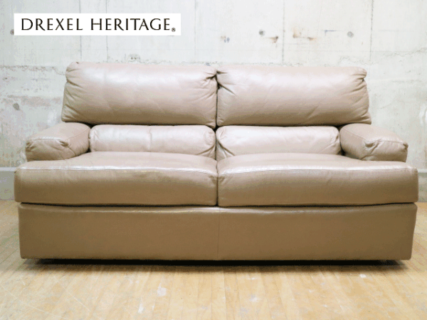 美品 DREXEL ドレクセルヘリテイジ 2人掛けソファ 定価90万 DREXEL】DHL ドレクセル ヘリテイジ レザー 総革 2人掛けソファ 出張