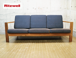 【Ritzwell】リッツウェル 3人掛けソファ 布製 木製アーム ネイビー 出張買取 東京都千代田区
