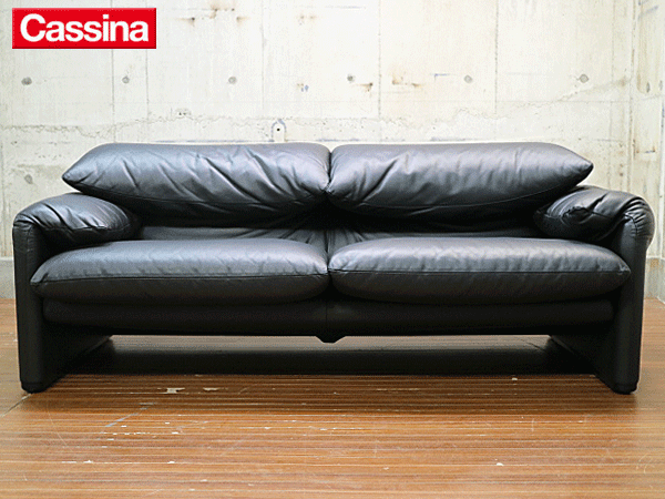 るい！カッシーナ2人掛け ワイドソファ ダークブラウン 本革 買い換え処分 Cassina（カッシーナ）241-31 PRIVE 2人掛ワイド 黒革（13X606