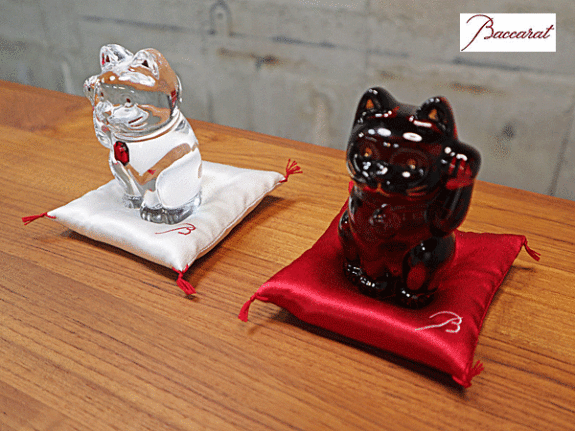 Baccarat】バカラ ラッキーキャット Lucky Cat ペア 招き猫 レッド