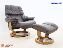 【Ekornes】エコーネス Reno レノ 本革 ストレスレスチェア&オットマン リクライニングソファ Lサイズ  出張買取 東京都品川区