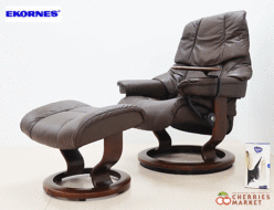 【Ekornes】エコーネス Reno レノ 本革 ストレスレスチェア&オットマン Sサイズ スウィングテーブル2010付き 出張買取 東京都港区