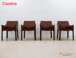 【Cassina】カッシーナ 413 CAB キャブ アームチェア ダイニングチェア 総革 マリオ・ベリーニ 赤茶 4脚セット 出張買取 東京都三鷹市