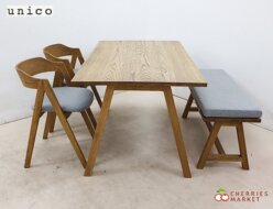 【unico】ウニコ ELEMT エレムト ダイニングテーブル W1400＆ダイニングチェア＆ベンチ ダイニング4点セット 出張買取 東京都新宿区