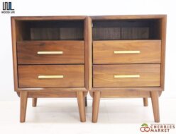 【WOODLIFE】 ウッドライフ サイドテーブル K37A02 ベッドテーブル/ナイトテーブル ウォールナット材 2点セット 出張買取 東京都豊島区