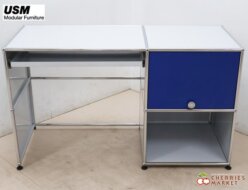 【USM Haller System】USM ハラーシステム ワークデスク/システムデスク/机 ライトグレー×ジェンシャンブルー 出張買取 東京都港区