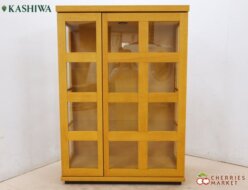 【柏木工】KASHIWA IDC大塚家具 ガラスキュリオケース キャビネット コレクションボード 飾り棚/シェルフ/収納 4段 照明付 オーク材 出張買取 東京都中央区