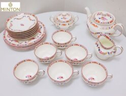 【MINTON】ミントン社 Minton Rose ミントンローズ 15ピースセット ティーセット カップ&ソーサー/クリーマー/ティーポット/シュガーポット/プレート ボーンチャイナ 出張買取 東京都豊島区